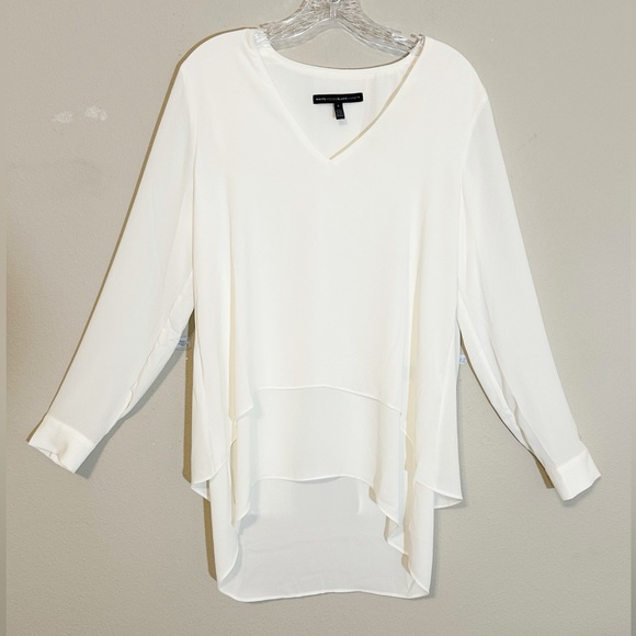 White House Black Market Ivory Long Sleeve Sheer V-Neck Tunic Size- S - Picture 8 of 15